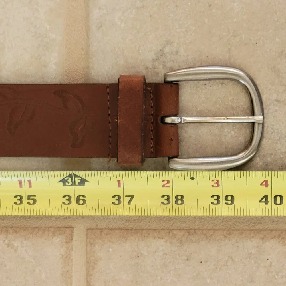 Genuine Leather Tooled Brown Western Floral Belt Made in India NEW Size M